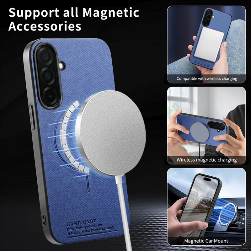 Cover magnetico per Samsung Galaxy A17 5G / A17 4G, texture in tessuto, PC + TPU + pelle PU, protezione antigraffio - Blu