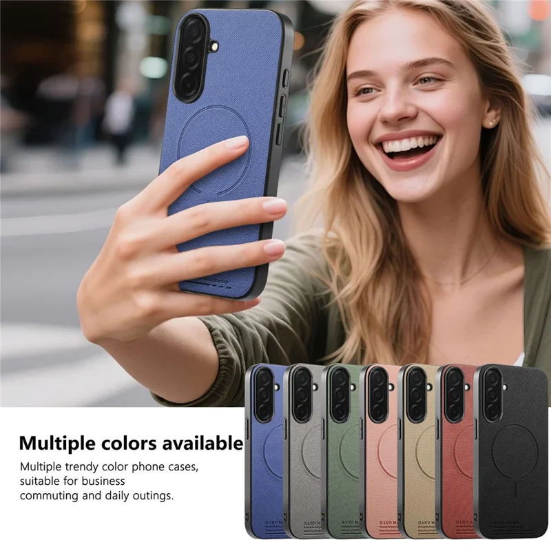 Cover magnetico per Samsung Galaxy A17 5G / A17 4G, texture in tessuto, PC + TPU + pelle PU, protezione antigraffio - Blu