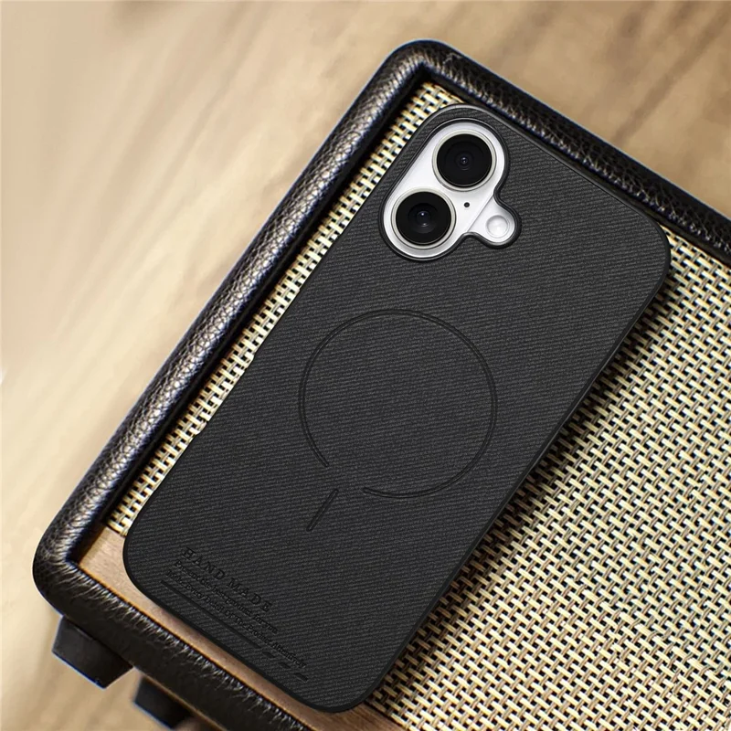 For iPhone 17 Magnetic Case Cloth Texture PC + TPU + PU Leather Anti-Scratch Phone Cover - Black