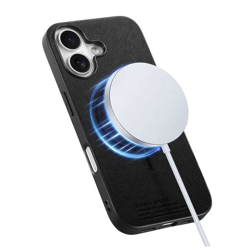 For iPhone 17 Magnetic Case Cloth Texture PC + TPU + PU Leather Anti-Scratch Phone Cover - Black