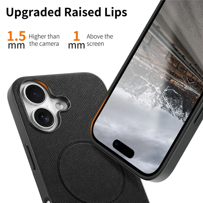 For iPhone 17 Magnetic Case Cloth Texture PC + TPU + PU Leather Anti-Scratch Phone Cover - Black