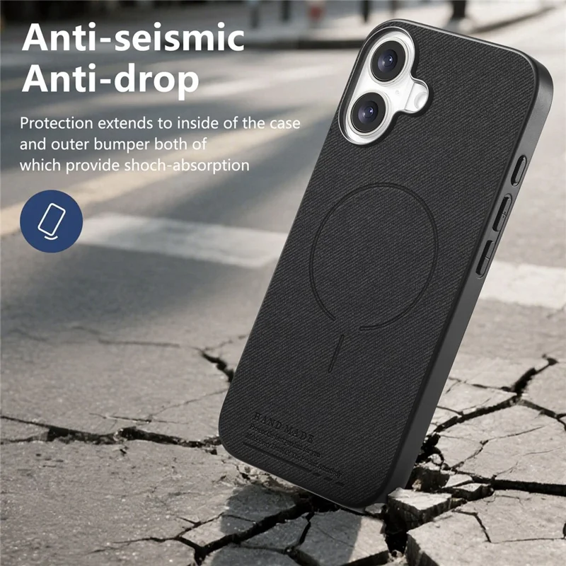 For iPhone 17 Magnetic Case Cloth Texture PC + TPU + PU Leather Anti-Scratch Phone Cover - Black