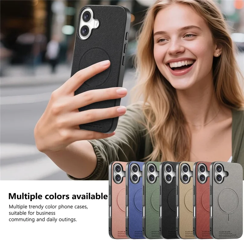 For iPhone 17 Magnetic Case Cloth Texture PC + TPU + PU Leather Anti-Scratch Phone Cover - Black