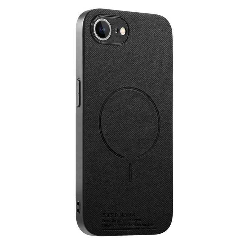 For iPhone 17e  /  16e Magnetic Case Cloth Texture PC + TPU + PU Leather Anti-Scratch Phone Cover - Black