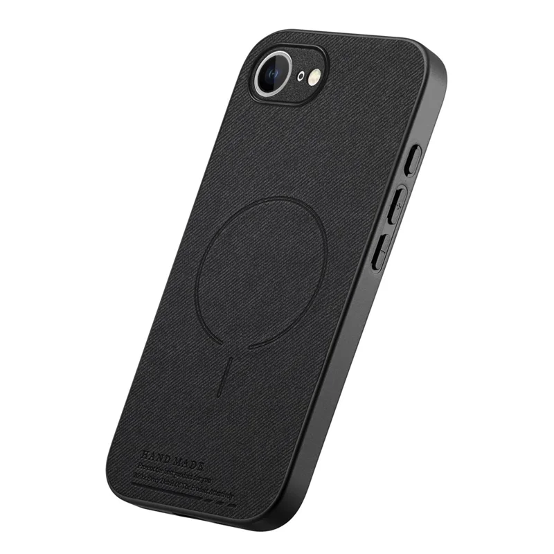 For iPhone 17e  /  16e Magnetic Case Cloth Texture PC + TPU + PU Leather Anti-Scratch Phone Cover - Black