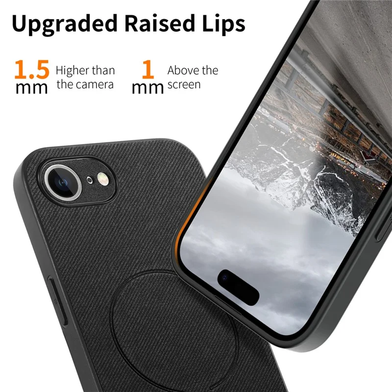 For iPhone 17e  /  16e Magnetic Case Cloth Texture PC + TPU + PU Leather Anti-Scratch Phone Cover - Black