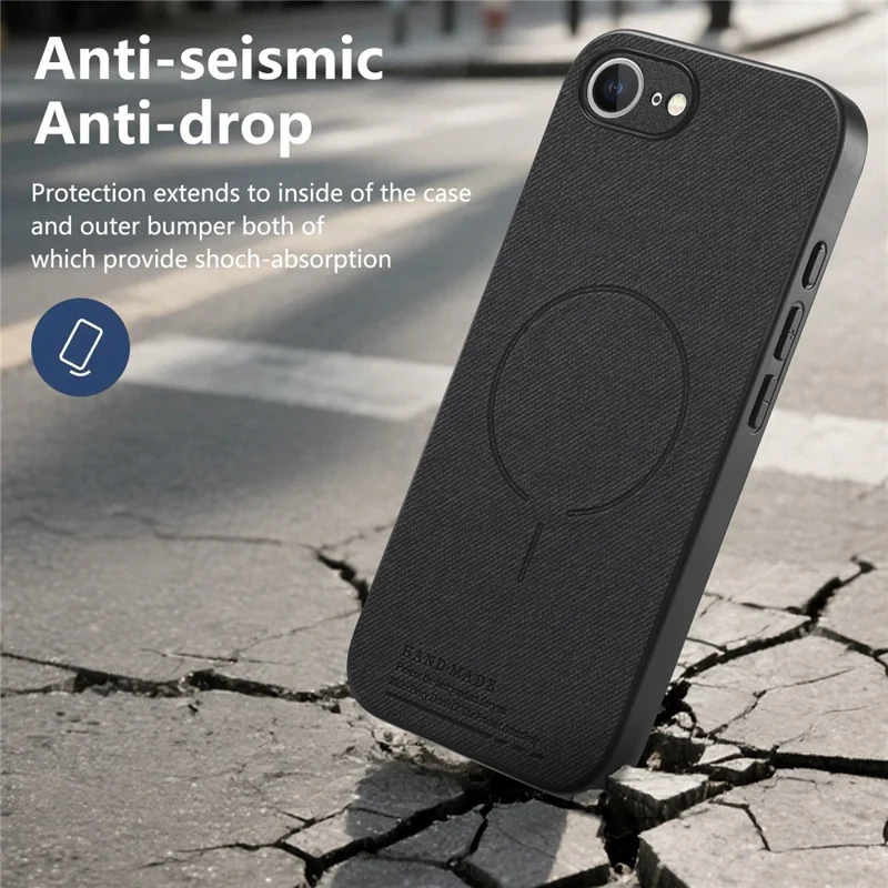 For iPhone 17e  /  16e Magnetic Case Cloth Texture PC + TPU + PU Leather Anti-Scratch Phone Cover - Black