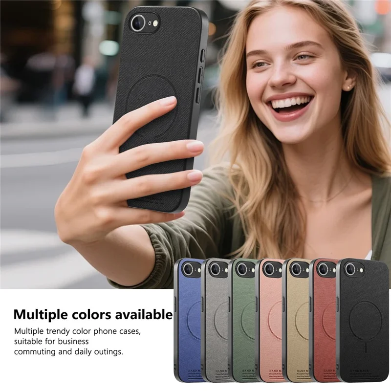 For iPhone 17e  /  16e Magnetic Case Cloth Texture PC + TPU + PU Leather Anti-Scratch Phone Cover - Black