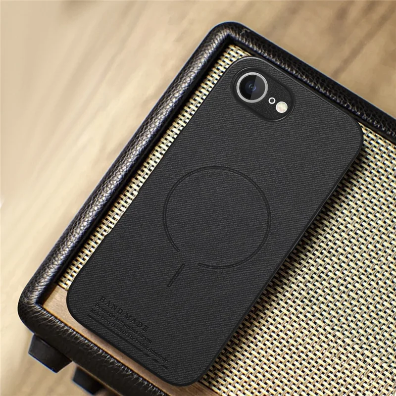 For iPhone 17e  /  16e Magnetic Case Cloth Texture PC + TPU + PU Leather Anti-Scratch Phone Cover - Black