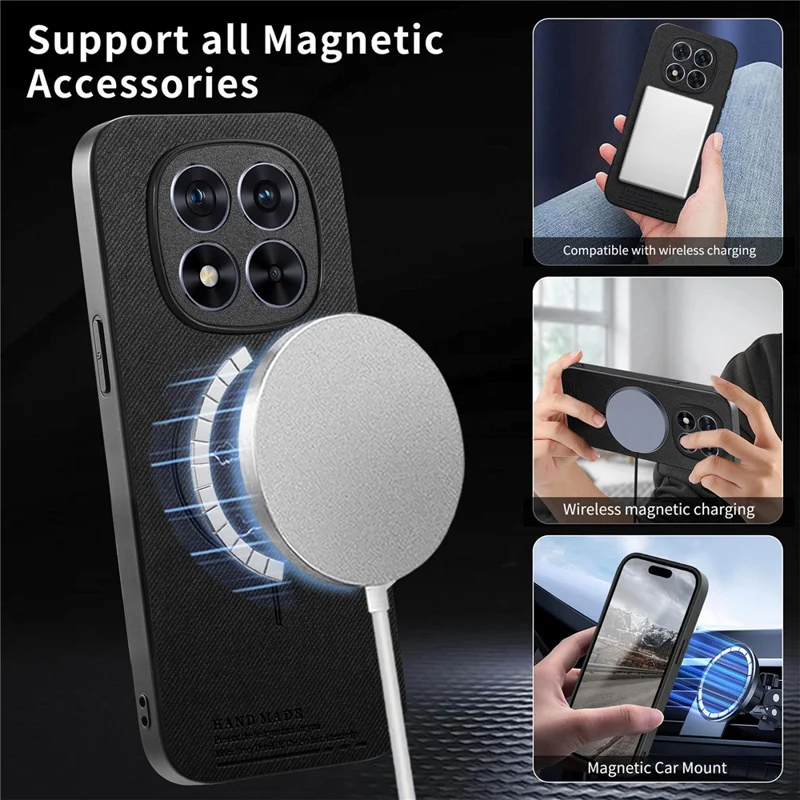 For Xiaomi Redmi Note 15 Pro 5G (Global) Magnetic Case Cloth Texture PC + TPU + PU Leather Anti-Scratch Phone Cover - Black