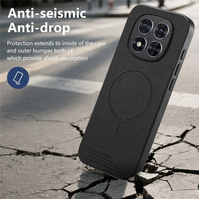 For Xiaomi Redmi Note 15 Pro 5G (Global) Magnetic Case Cloth Texture PC + TPU + PU Leather Anti-Scratch Phone Cover - Black