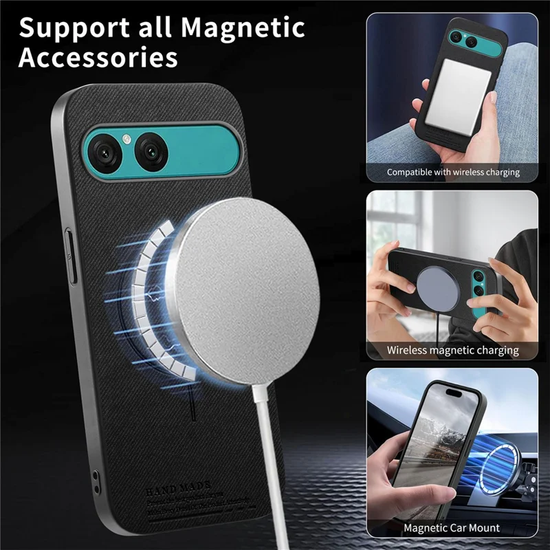 For Sony Xperia 10 VII Magnetic Case Cloth Texture PC + TPU + PU Leather Anti-Scratch Phone Cover - Black