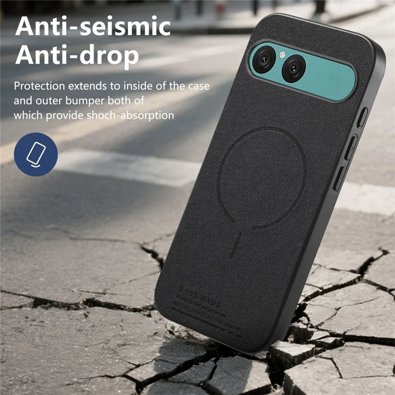 For Sony Xperia 10 VII Magnetic Case Cloth Texture PC + TPU + PU Leather Anti-Scratch Phone Cover - Black
