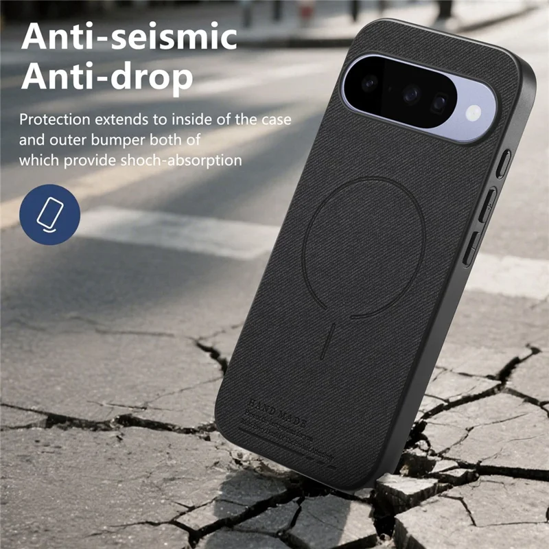 For Google Pixel 10 Pro  /  Pixel 10 Magnetic Case Cloth Texture PC + TPU + PU Leather Anti-Scratch Phone Cover - Black