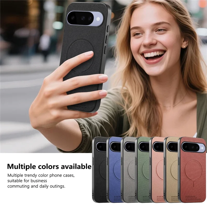 For Google Pixel 10 Pro  /  Pixel 10 Magnetic Case Cloth Texture PC + TPU + PU Leather Anti-Scratch Phone Cover - Black
