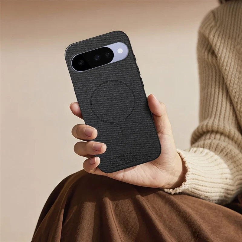 For Google Pixel 10 Pro  /  Pixel 10 Magnetic Case Cloth Texture PC + TPU + PU Leather Anti-Scratch Phone Cover - Black