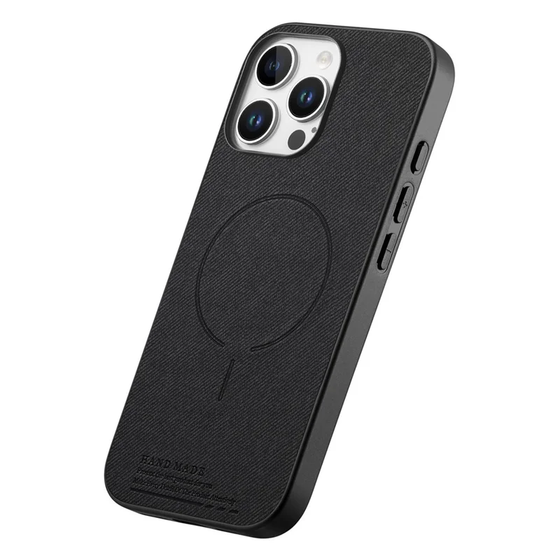 For iPhone 16 Pro Max Magnetic Case Cloth Texture PC + TPU + PU Leather Anti-Scratch Phone Cover - Black