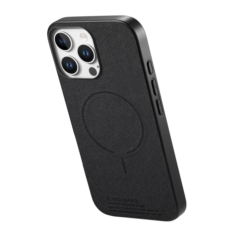 For iPhone 16 Pro Max Magnetic Case Cloth Texture PC + TPU + PU Leather Anti-Scratch Phone Cover - Black