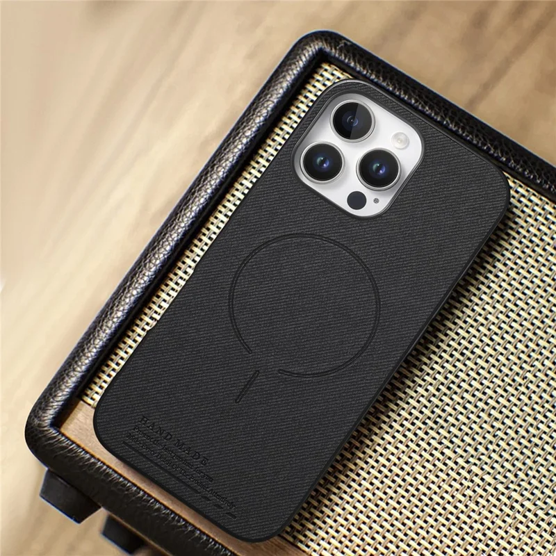 For iPhone 16 Pro Max Magnetic Case Cloth Texture PC + TPU + PU Leather Anti-Scratch Phone Cover - Black
