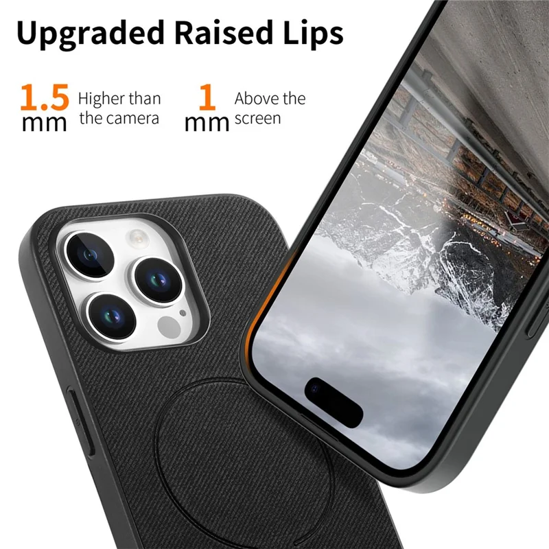 For iPhone 16 Pro Magnetic Case Cloth Texture PC + TPU + PU Leather Anti-Scratch Phone Cover - Black