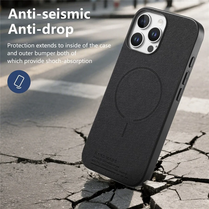 For iPhone 16 Pro Magnetic Case Cloth Texture PC + TPU + PU Leather Anti-Scratch Phone Cover - Black