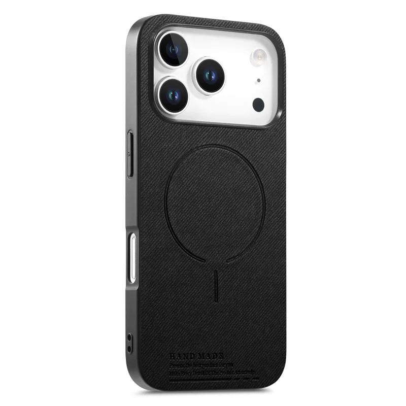 For iPhone 17 Pro Max Magnetic Case Cloth Texture PC + TPU + PU Leather Anti-Scratch Phone Cover - Black