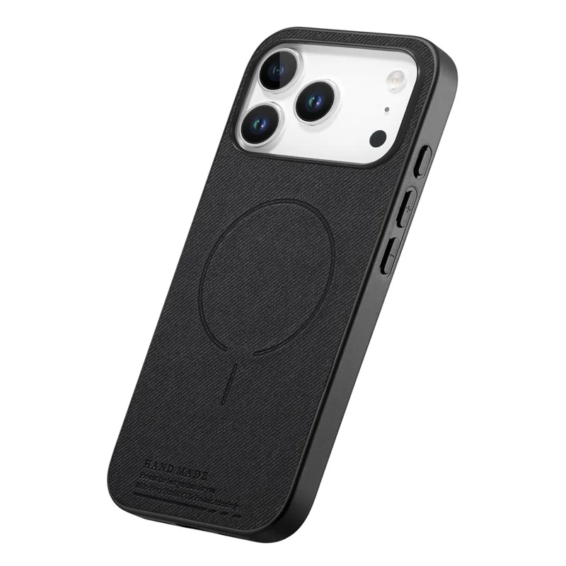 For iPhone 17 Pro Max Magnetic Case Cloth Texture PC + TPU + PU Leather Anti-Scratch Phone Cover - Black