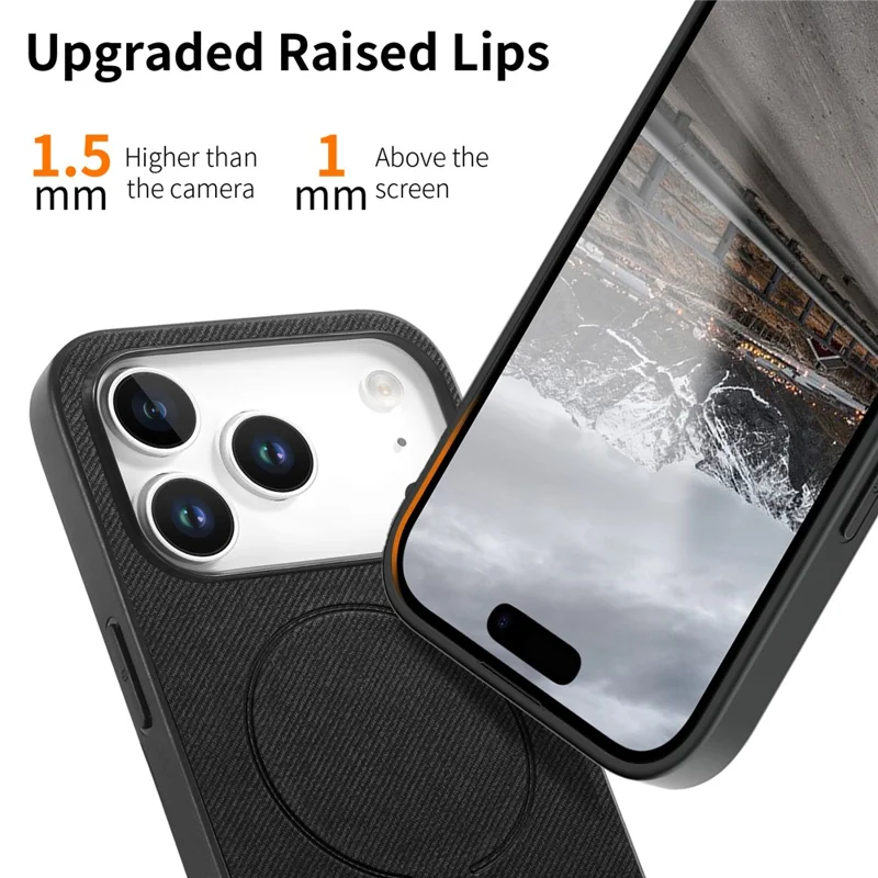 For iPhone 17 Pro Max Magnetic Case Cloth Texture PC + TPU + PU Leather Anti-Scratch Phone Cover - Black