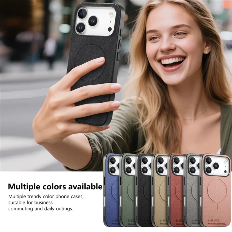 For iPhone 17 Pro Max Magnetic Case Cloth Texture PC + TPU + PU Leather Anti-Scratch Phone Cover - Black