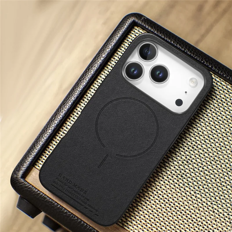 For iPhone 17 Pro Max Magnetic Case Cloth Texture PC + TPU + PU Leather Anti-Scratch Phone Cover - Black
