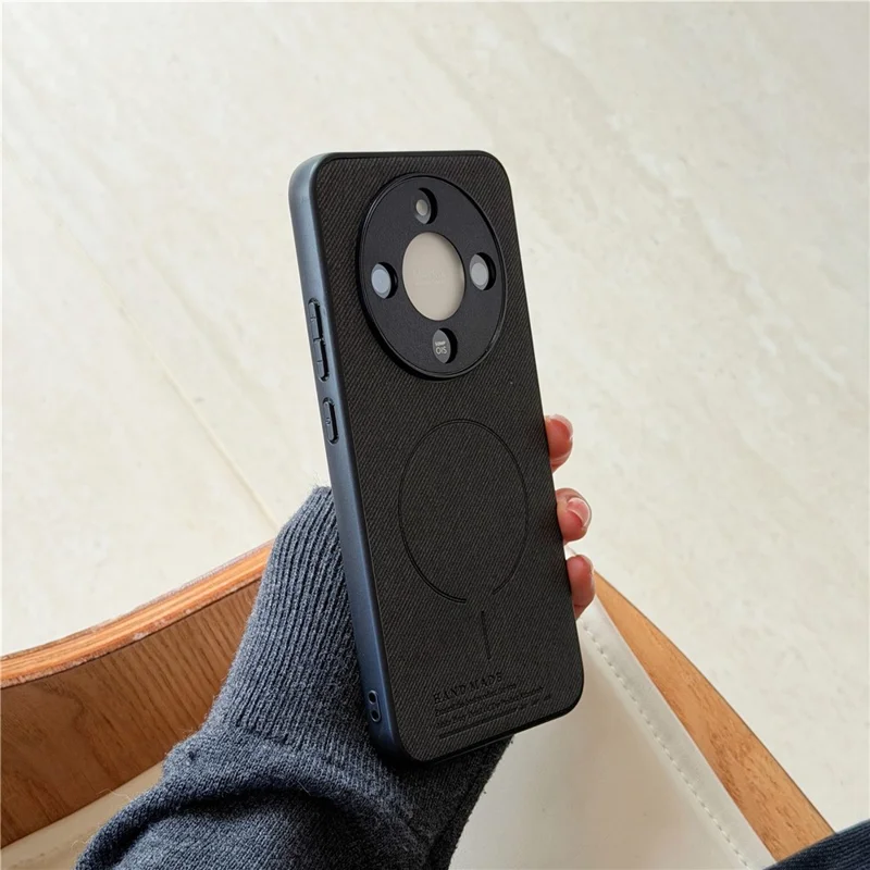 For Honor X70 5G  /  X9d 5G  /  Magic8 Lite 5G Magnetic Case Cloth Texture PC + TPU + PU Leather Anti-Scratch Phone Cover - Black