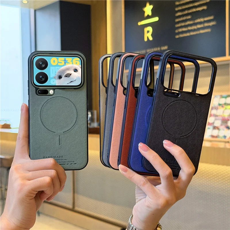 For Xiaomi 17 Pro Magnetic Case Cloth Texture PC + TPU + PU Leather Anti-Scratch Phone Cover - Brownish Red