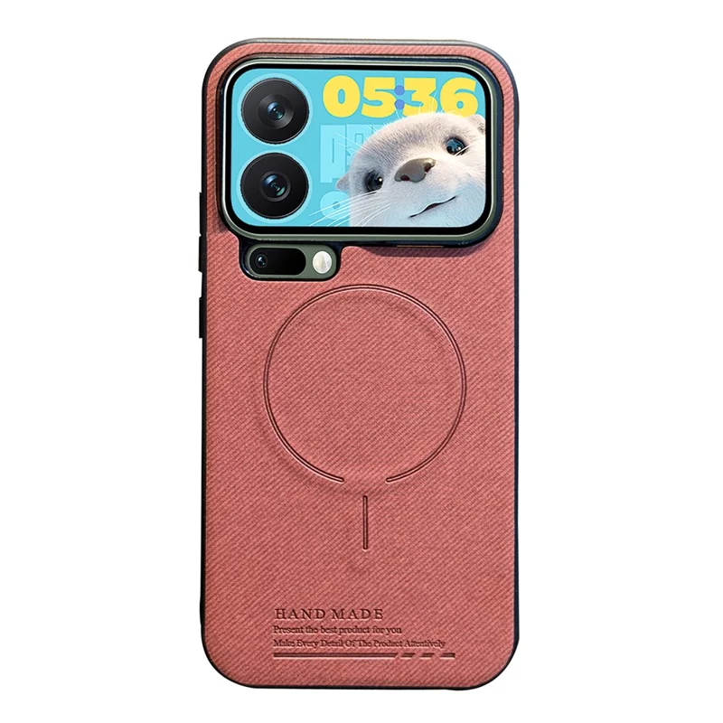 For Xiaomi 17 Pro Max Magnetic Case Cloth Texture PC + TPU + PU Leather Anti-Scratch Phone Cover - Brownish Red