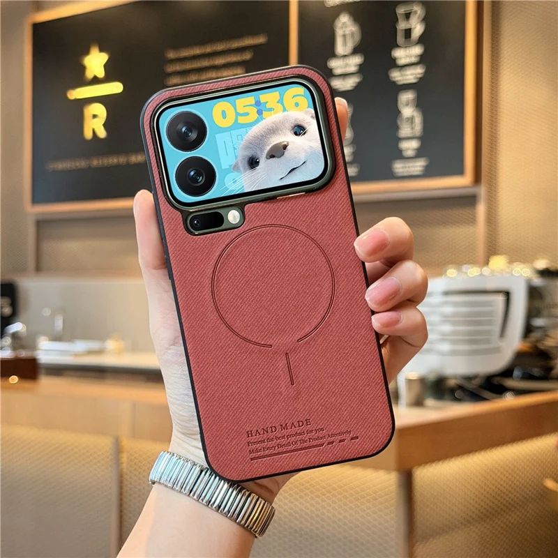 For Xiaomi 17 Pro Max Magnetic Case Cloth Texture PC + TPU + PU Leather Anti-Scratch Phone Cover - Brownish Red