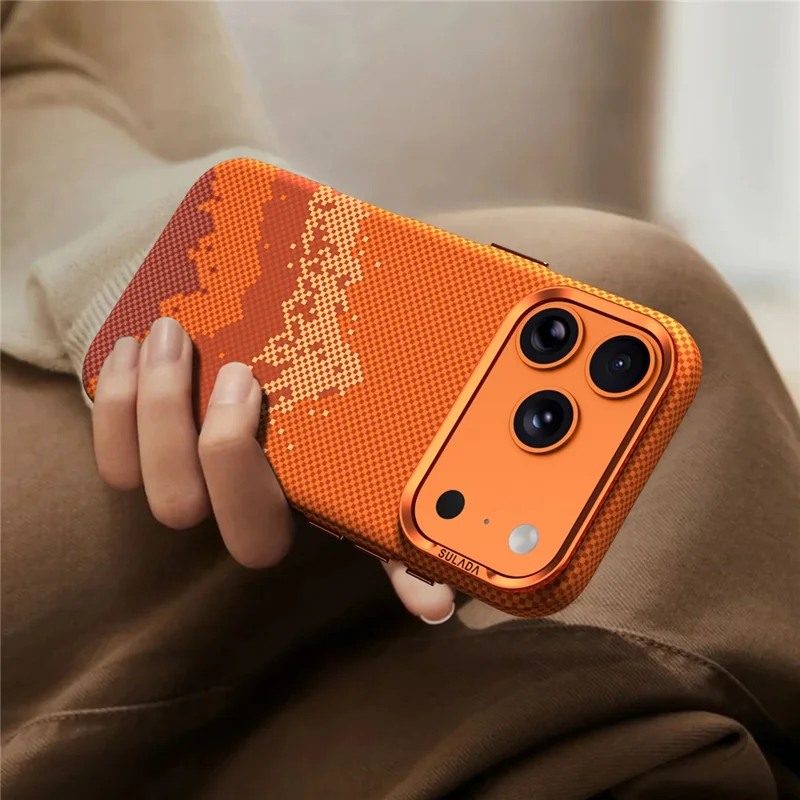 SULADA for iPhone 17 Pro Magnetic Case Golden Mountain Pattern Skin-Feel Hard PC Slim Phone Cover - Orange