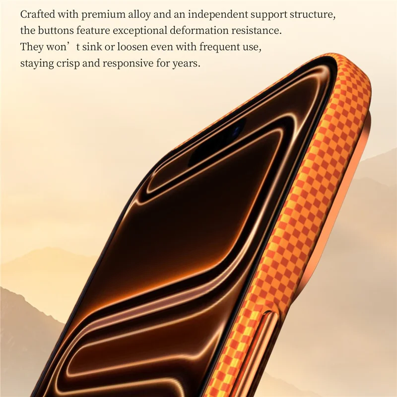SULADA for iPhone 17 Pro Max Magnetic Case 360° Rotating Ring Kickstand Golden Mountain Pattern PC Slim Phone Cover - Orange