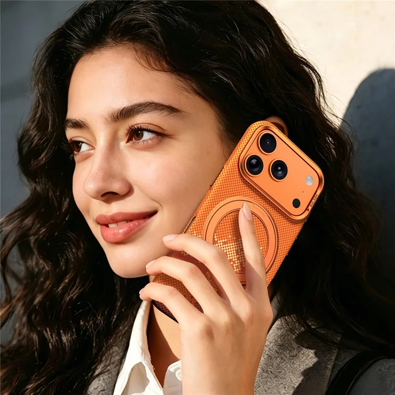 SULADA pour iPhone 17 Pro étui magnétique avec support pivotant à 360° motif montagne dorée coque fine en PC - Orange