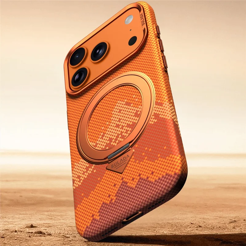 SULADA pour iPhone 17 Pro étui magnétique avec support pivotant à 360° motif montagne dorée coque fine en PC - Orange
