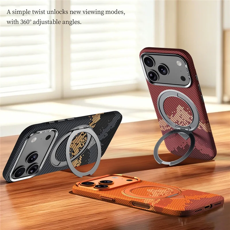 SULADA pour iPhone 17 Pro étui magnétique avec support pivotant à 360° motif montagne dorée coque fine en PC - Orange