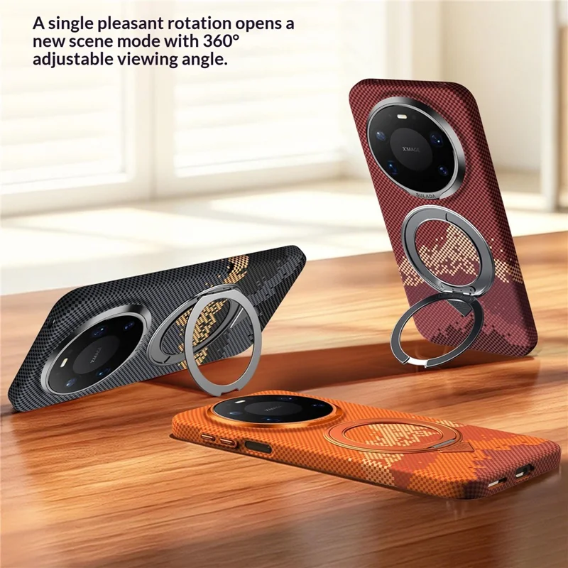 SULADA til Huawei Mate 80 / Mate 80 Pro Magnetisk Cover med 360° Roterende Ringstativ Guld-bjergmønster PC Tyndt Telefonhylster - Orange