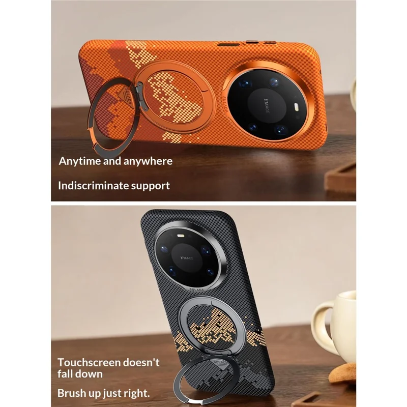 SULADA til Huawei Mate 80 / Mate 80 Pro Magnetisk Cover med 360° Roterende Ringstativ Guld-bjergmønster PC Tyndt Telefonhylster - Orange