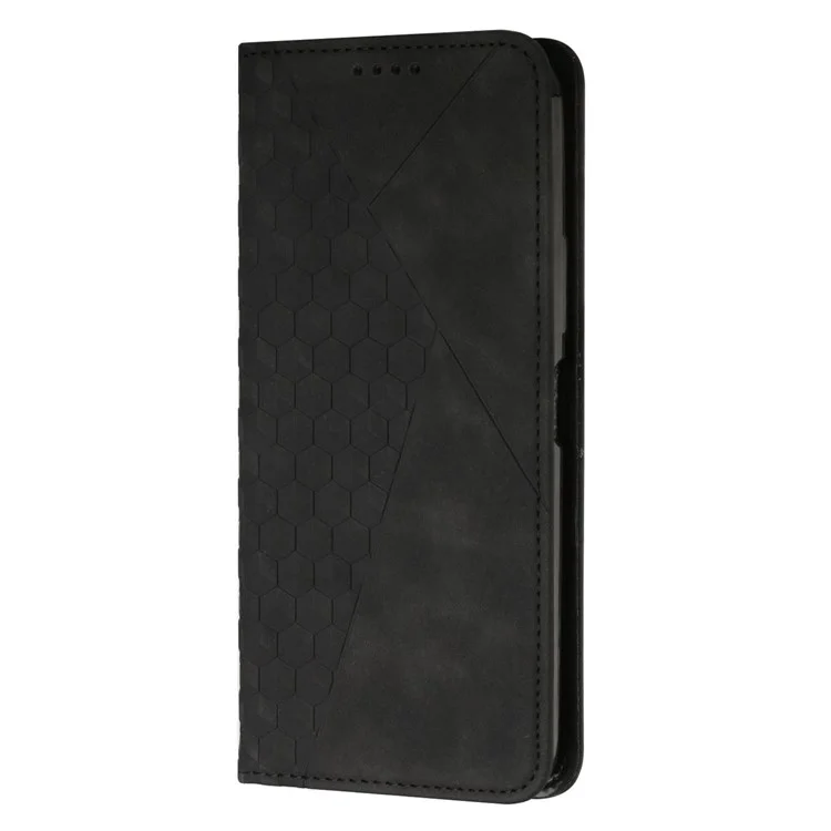 Custodia Per Telefono in Pelle Per la Pelle Per Motorola Moto E22i 4G / E22 4G, Pattern Rombo Impronta Magnetica Auto-assorbita Shock Cover Con Supporto Per il Portafoglio - Nero