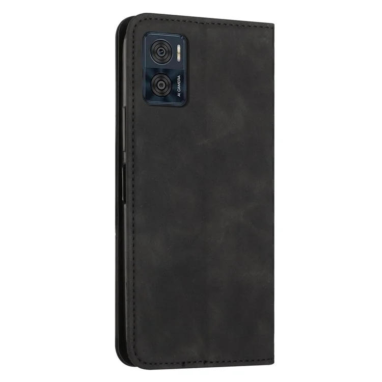 Custodia Per Telefono in Pelle Per la Pelle Per Motorola Moto E22i 4G / E22 4G, Pattern Rombo Impronta Magnetica Auto-assorbita Shock Cover Con Supporto Per il Portafoglio - Nero