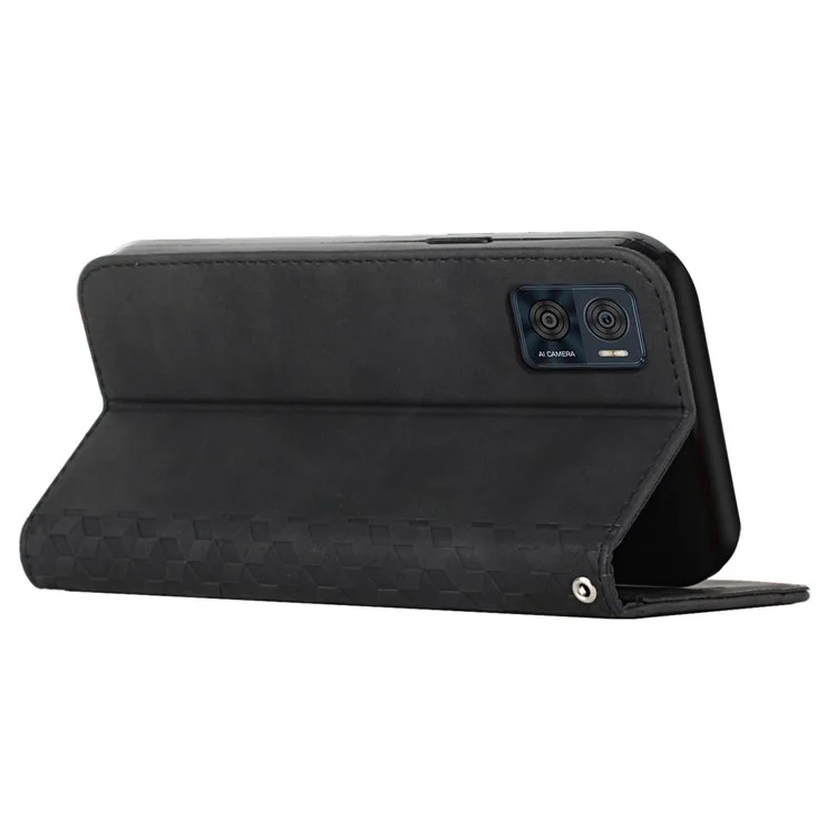 Custodia Per Telefono in Pelle Per la Pelle Per Motorola Moto E22i 4G / E22 4G, Pattern Rombo Impronta Magnetica Auto-assorbita Shock Cover Con Supporto Per il Portafoglio - Nero