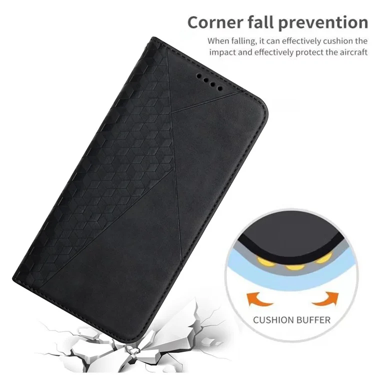 Custodia Per Telefono in Pelle Per la Pelle Per Motorola Moto E22i 4G / E22 4G, Pattern Rombo Impronta Magnetica Auto-assorbita Shock Cover Con Supporto Per il Portafoglio - Nero