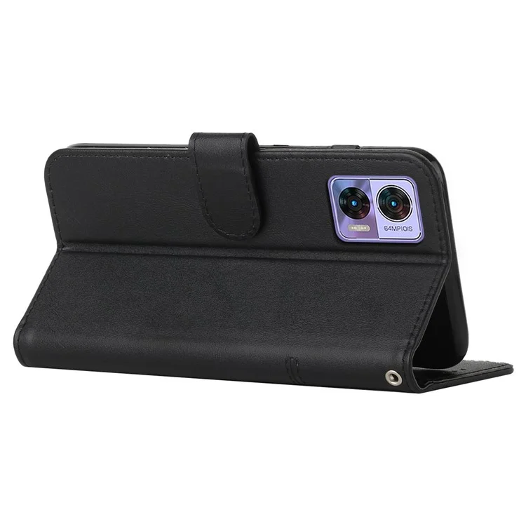 Pour Motorola Edge 30 Neo 5G Stitching Lines Magnetic Clasp PU Leather Case Stand Wallet Anti-drop Phone Cover with Strap - Noir