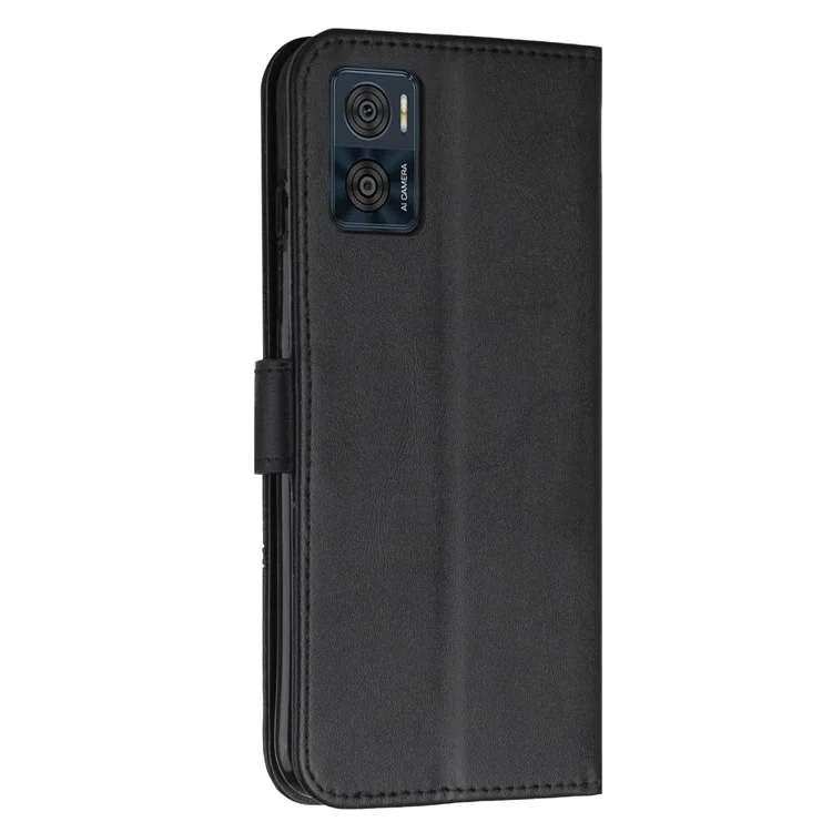 Für Motorola Moto E22 4G / E22i 4G stoßfeste Handyhülle Steppnähte PU-Leder + TPU-Ständer Geldbörsen-Cover mit Riemen - Schwarz