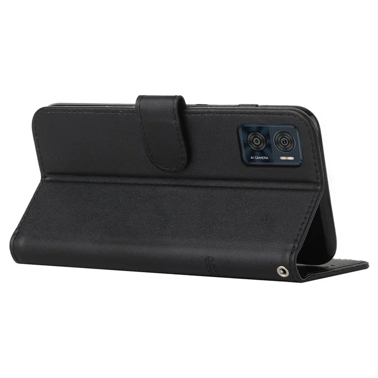 Für Motorola Moto E22 4G / E22i 4G stoßfeste Handyhülle Steppnähte PU-Leder + TPU-Ständer Geldbörsen-Cover mit Riemen - Schwarz