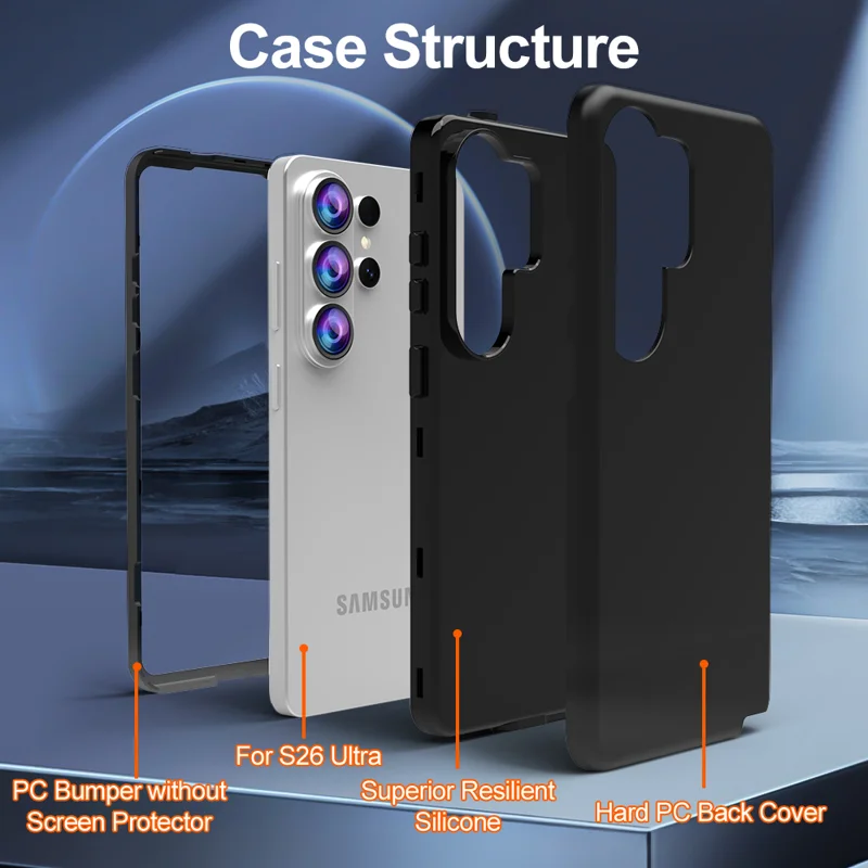 For Samsung Galaxy S26 Ultra GW03 Case TPU + PC Phone Cover Dual Layer Shockproof - Black - 4