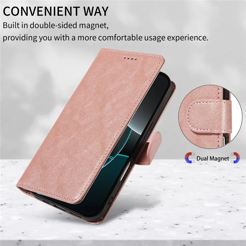 Til iPhone 16 Pro-task med håndbånd RFID-blokerende wallet Kviksølvstruktur af kuhskind - Rosenød